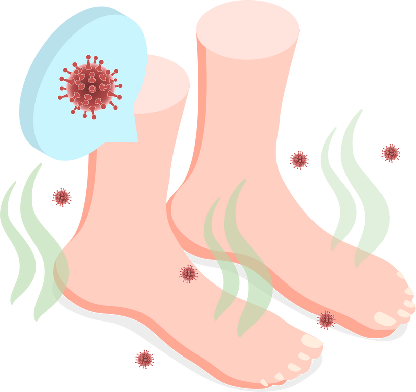3D Isometric Flat  Illustration of Feet Unpleasant Smell, Fungal Lesions