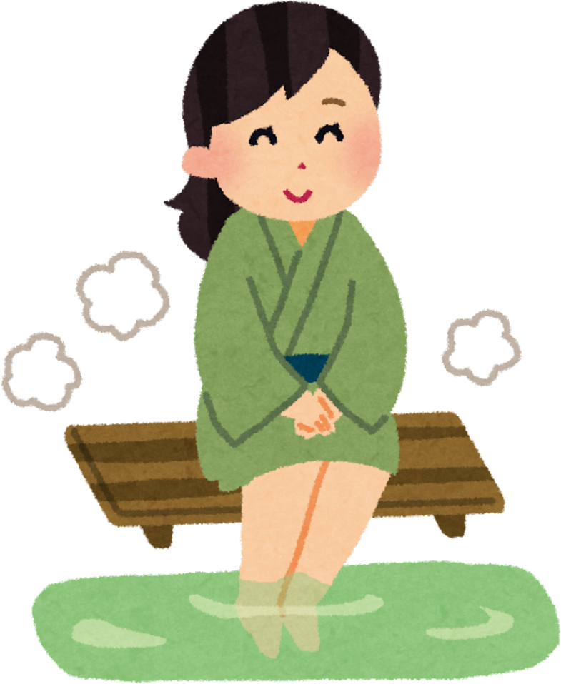 Illustration of a Woman in Yukata Enjoying a Foot Bath